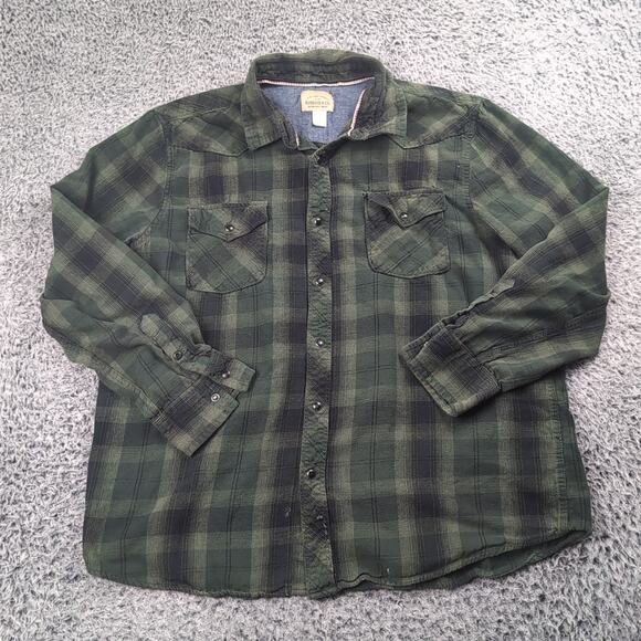 Roebuck and Co Shirt Men 2XL XXL Green Flannel Pearl Snap Chore Long Sleeve - Picture 1 of 7